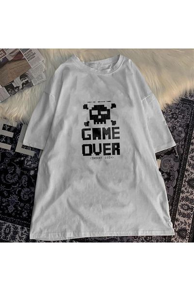 Touz Haraju Game Over White Unisex Oversize μπλουζάκι