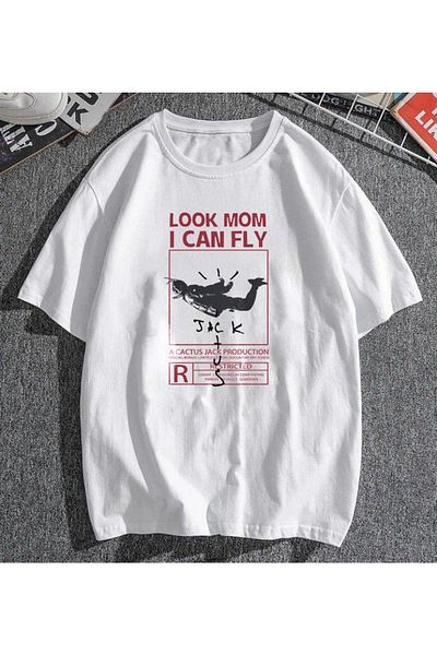 Touz Λευκό μπλουζάκι Unisex Oversize με το «Look Mom I Can Fly».
