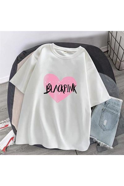 Touz Tricou oversize unisex alb cu imprimeu inimă neagră roz