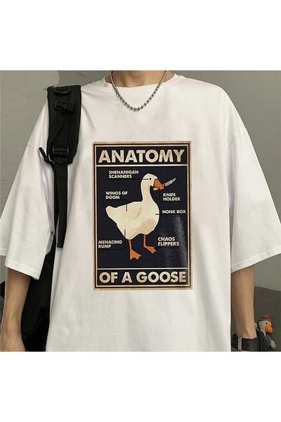 Touz Μπλουζάκι Duck Anatomy Printed White Unisex Oversize