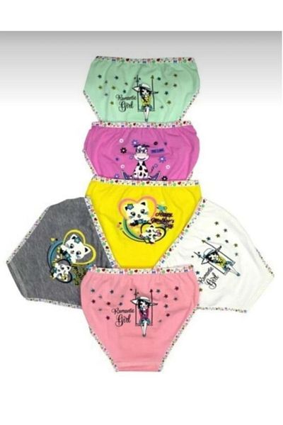 Tutku Girl's 3-Piece Mixed Patterned Colorful Elastane Cotton Wipe Panties 0833
