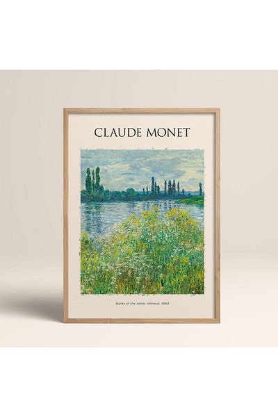 HOMEPACK Ξύλινο πλαίσιο Claude Monet Banks Of The Seine, ζωγραφική μοντέρνας τέχνης Vétheuil
