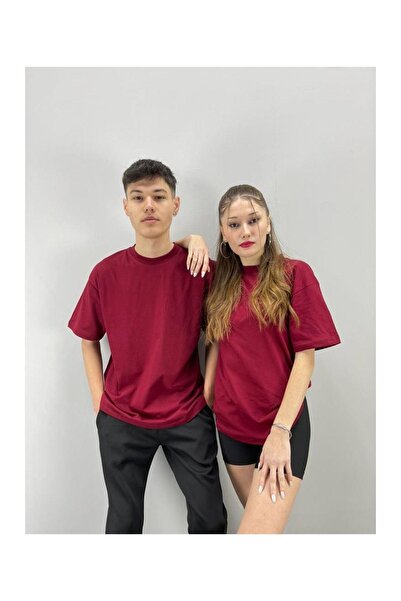 Benisengiydir Unisex Tshirt Claret Red Super Printed Lover Couple Combination Σετ 2 τεμαχίων