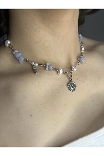 Lullaby Kalsedon Fairycore Y2k Goth Hediyelik Tasarım Doğal Taş Kolye