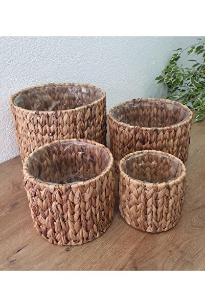 EVİMTATLIEVİM 4 Adet Çelik Kafesli Hasır Saksı Içi Naylon Korumalı