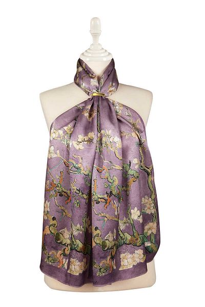 Bursa İpek Purple Almond Flower Silk Scarf
