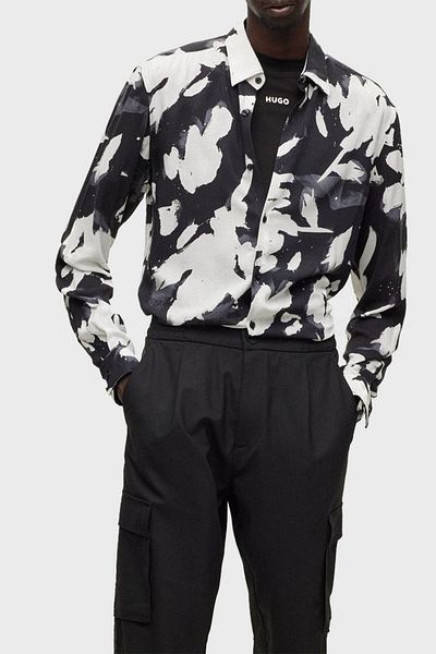 HUGO Patterned Slim Fit Poplin Shirt Men's Shirt 50484403 001