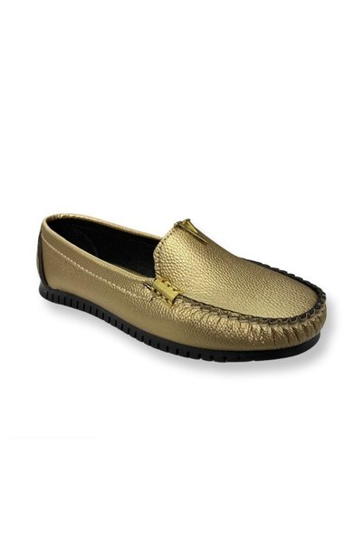 galya shoes Women's Gold Ballerina Light Comfortable Sole Leather Skin Shoes