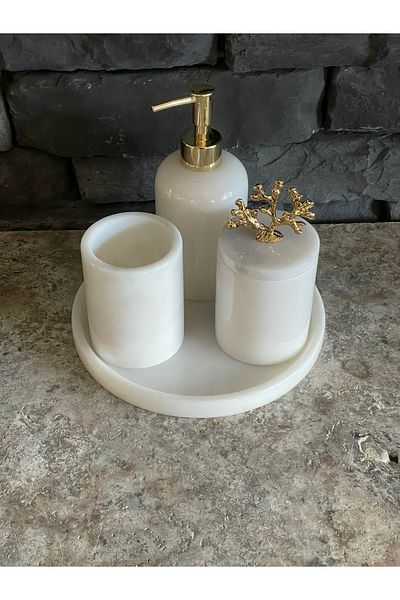 Polen Stone White Marble 4-Piece Bathroom Set Special Size For Narrow Spaces