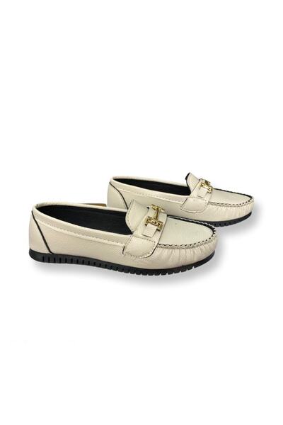 galya shoes حذاء باليرينا نسائي كريمي خفيف الوزن ونعل مريح من الجلد