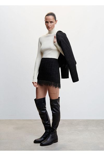 MANGO Woman Beaded Tweed Mini Skirt