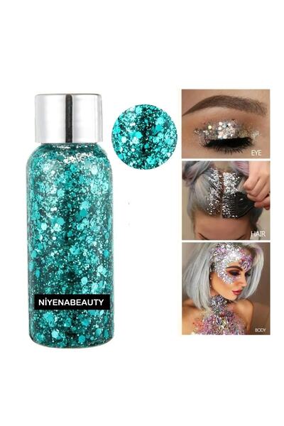 NİYENABEAUTY Gel Form Shiny Glitter Face Makeup & Body & Hair Turquoise Color