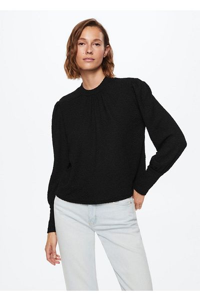 MANGO Woman Texture Patterned Flowy Blouse