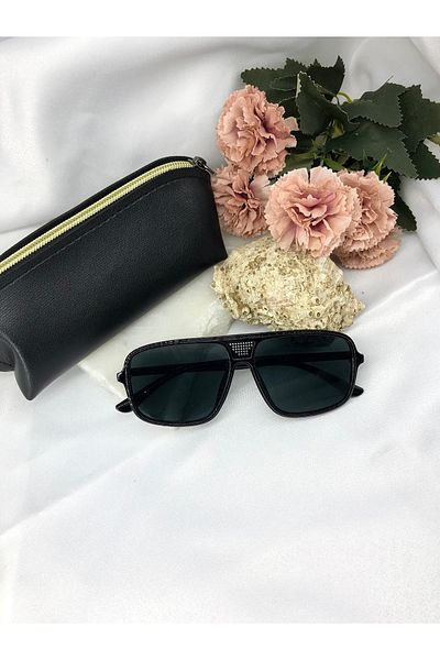 Di Caprio Hora Rectangular Black Men's Sunglasses