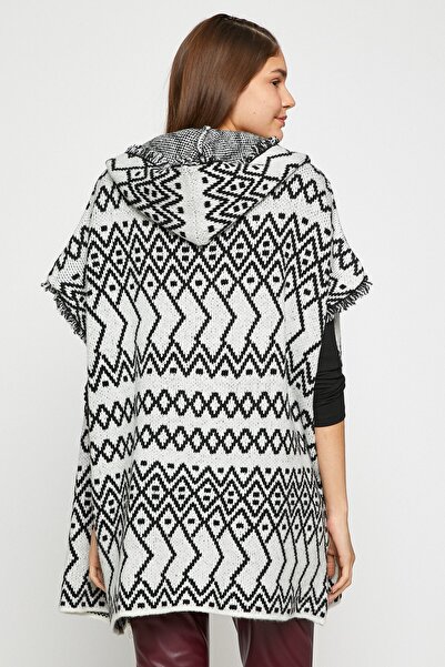 Koton Schwarz gemusterter Damenmantel 3WAL90239HT