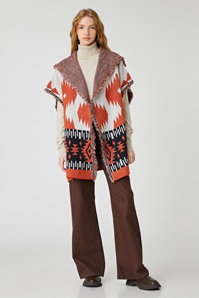 Koton Braun gemusterter Damenmantel 3WAL90238HT