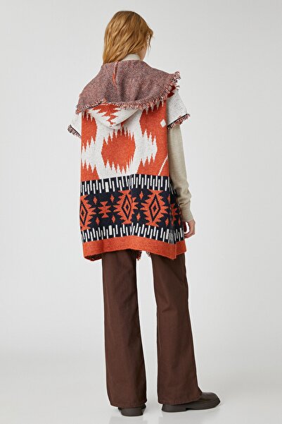 Koton Braun gemusterter Damenmantel 3WAL90238HT