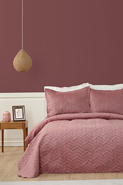 Karaca Home Pamela Gül Kurusu Kadife Çift Kişilik Yatak Örtüsü