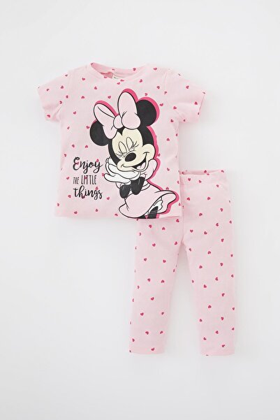 DeFacto Kız Bebek Disney Mickey & Minnie Bisiklet Yaka Pijama Takımı