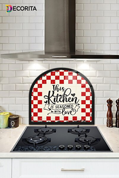 Decorita Cam Ocak Arkası Koruyucu | Oval Şekilli | Kitchen  Love | 52cm x 60cm