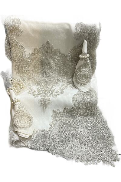 Ramazanceyiz Lüks - Yemek Takımı 12 Kişilik Linen Simli Dersiz Kumaş