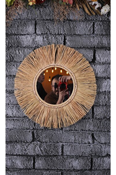 bh bohem handmade Bohem Handmade Rafya Boncuklu Dekoratif Ayna B133