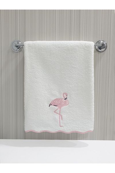 Tanem Home منشفة ويفي ايدج فلامينجو مطرزة لليد/الوجه 50x90 سم 100% قطن