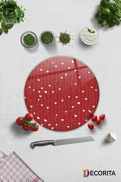 Decorita Glass Cutting Board - Glass Cutting Board |   Heart Ivy |   Diameter32Cm
