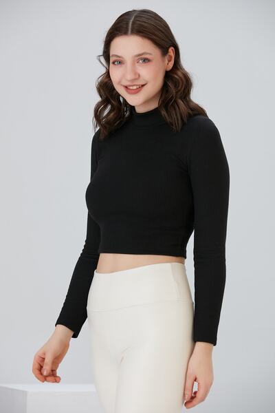 brako tekstil Crop negru pentru femei Crop cu gât