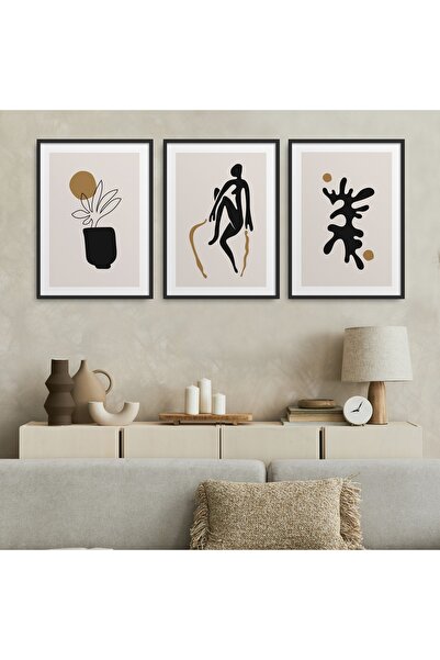 HOMEPACK Siyah Lamine Çerçeveli 3'lü Tablo Seti Hpn078
