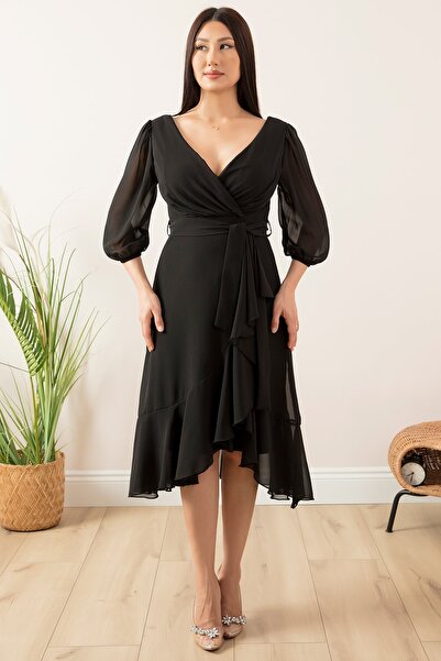 PULLIMM 13372 Φόρεμα με διπλό γιακά με λεπτό μανίκι και φούστα Valon