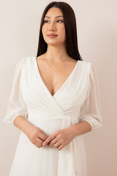 PULLIMM Double-breasted Collar Fakir Sleeve Skirt Valon Dress