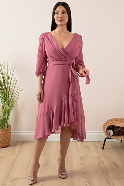 PULLIMM 13372 Φόρεμα με διπλό γιακά με λεπτό μανίκι και φούστα Valon