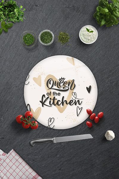 Decorita Queen of the Kitchen Cream Glass Cutting Board - Diameter 32cm