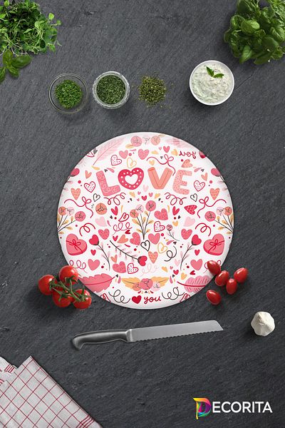 Decorita Glass Cutting Board - Glass Cutting Board |   Love - Colorful |   Diameter32Cm