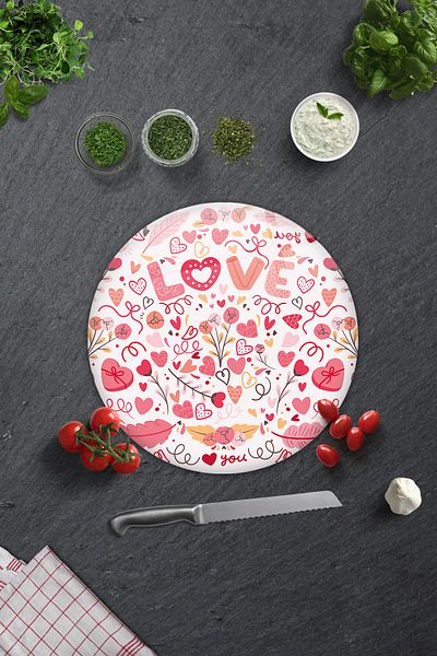 Decorita Glass Cutting Board - Glass Cutting Board |   Love - Colorful |   Diameter32Cm