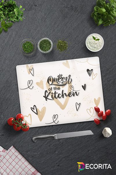 Decorita Queen of the Kitchen Glass Cutting Board - Cream, 30cm X 40cm