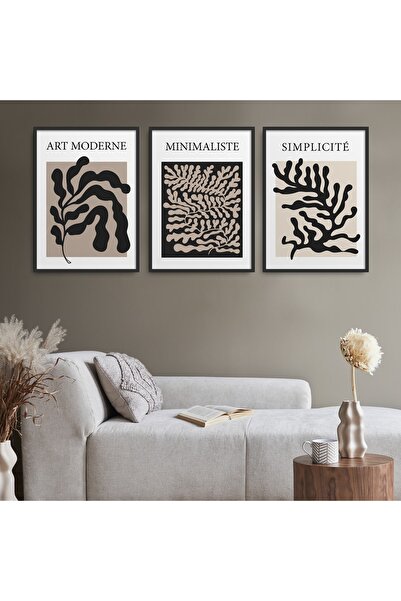 HOMEPACK Set de pictură din 3 piese cu cadru laminat negru Hpn081