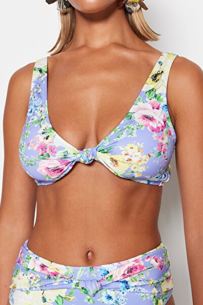 Trendyol Collection Μπικίνι μπικίνι με φλοράλ μοτίβο Τριγωνικό Knot TBESS23BU00325