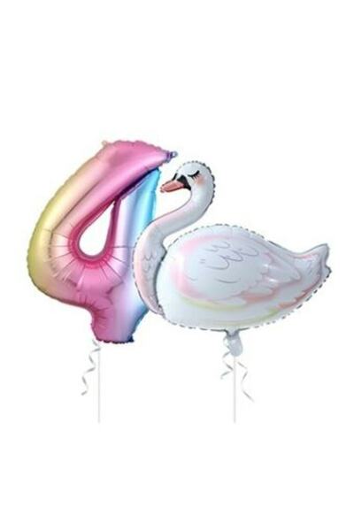 BEST PARTİ DOĞUM GÜNÜ PARTİ SÜSLERİ Swan Balloon Rainbow Figure Foil Balloon ...