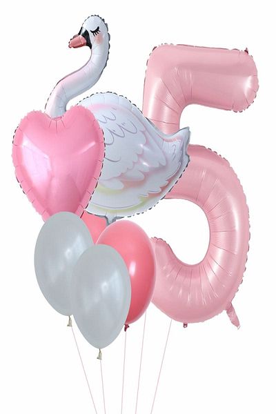 RÖNESANS PARTİ Swan Balloon Pink Number Heartfoil Balloon Set Age 1
