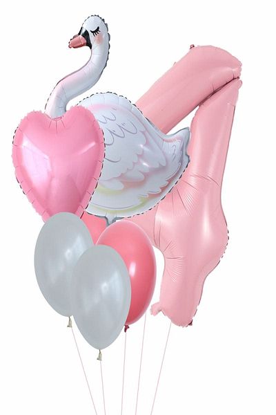 BEST PARTİ DOĞUM GÜNÜ PARTİ SÜSLERİ Swan Balloon Pink Number Heartfoil Balloon Set Age 1