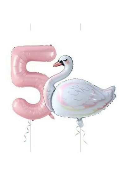 BEST PARTİ DOĞUM GÜNÜ PARTİ SÜSLERİ Swan Balloon Pink Figure Foil Balloon Set Age 5