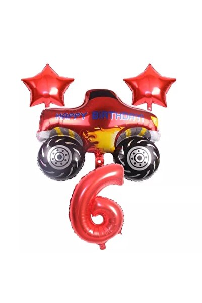 BEST PARTİ DOĞUM GÜNÜ PARTİ SÜSLERİ Red Jeep Car Themed Balloon Set Age 6