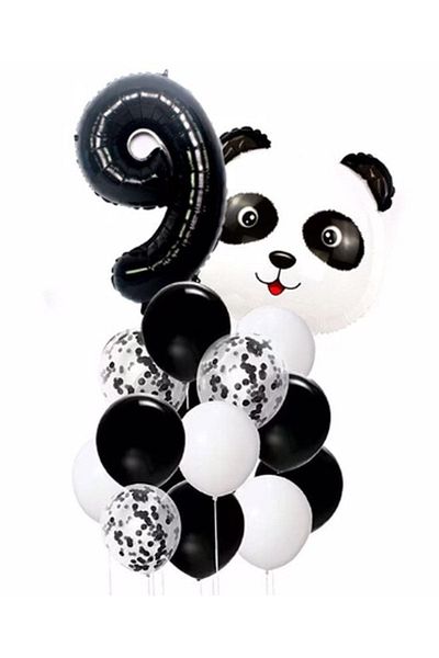 BEST PARTİ DOĞUM GÜNÜ PARTİ SÜSLERİ Panda Themed Black Color Wedding Party Set Age 9