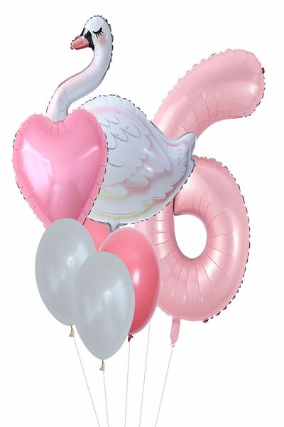 BEST PARTİ DOĞUM GÜNÜ PARTİ SÜSLERİ Swan Balloon Pink Number Heartfoil Balloon Set Age 1