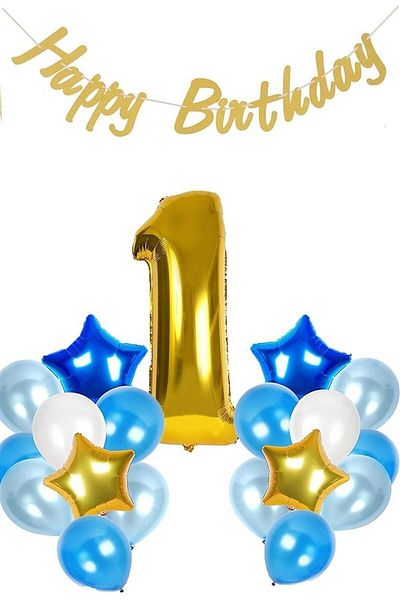 BEST PARTİ DOĞUM GÜNÜ PARTİ SÜSLERİ Birthday 1 Year Happy Birthday Blue Party Set
