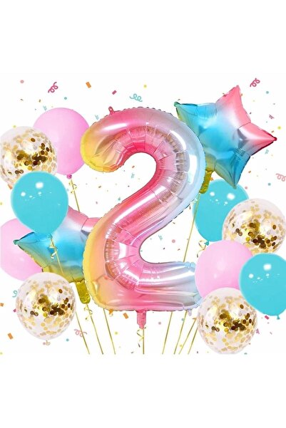 RÖNESANS PARTİ مجموعة بالونات النجوم الملونة بألوان قوس قزح بعمر سنتين