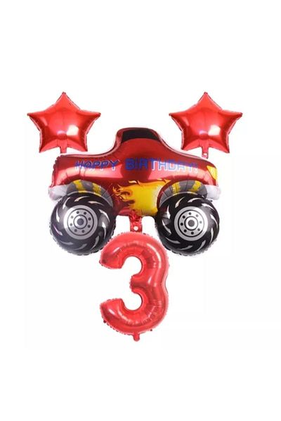 BEST PARTİ DOĞUM GÜNÜ PARTİ SÜSLERİ Red Jeep Car Themed Balloon Set Age 3