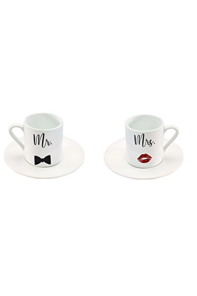 GünayStore طقم فناجين قهوة تركية للزوجين مطبوع عليه ربطة عنق والسيدة قبلة مكو...